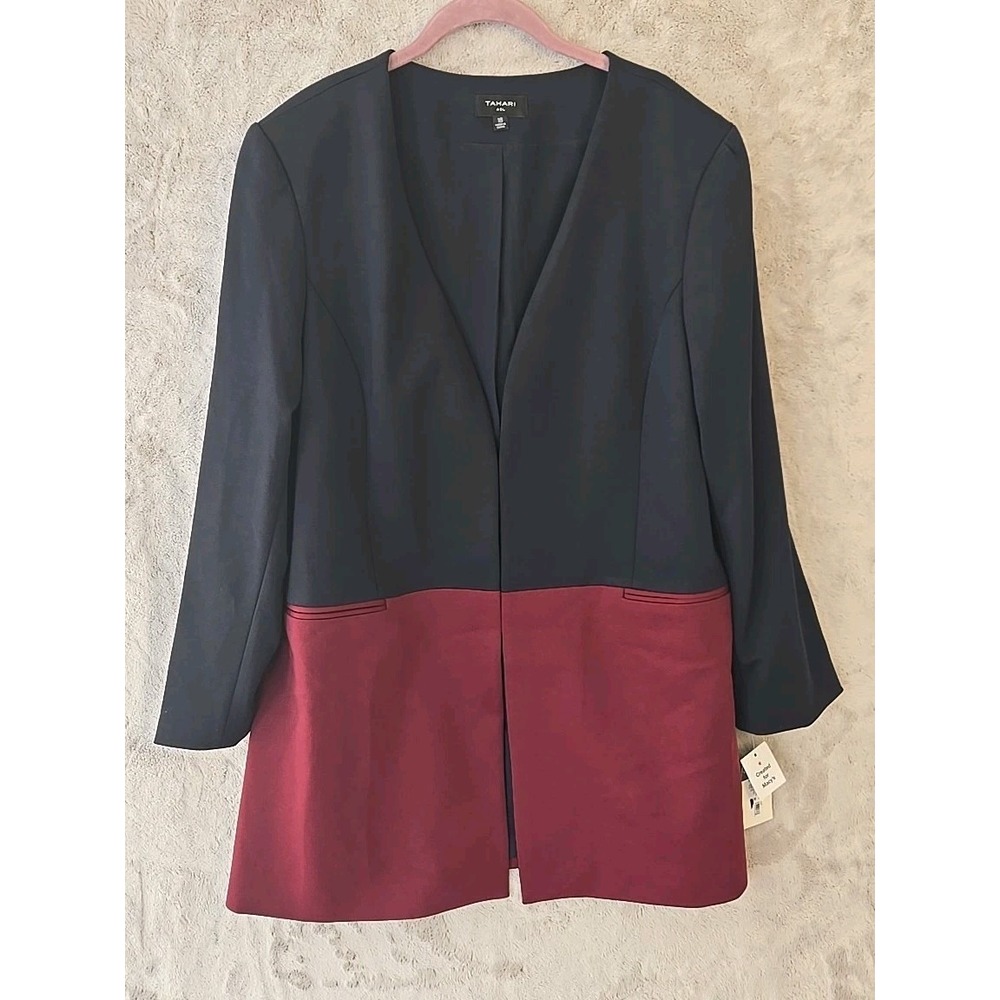Tahari ASL Colorblock Topper Blazer‎ Women's  Navy/Black Cherry Size 18
